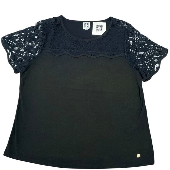 Anne Klein Women’s Black Lace Textured Top Size XL EUC - Picture 1 of 11